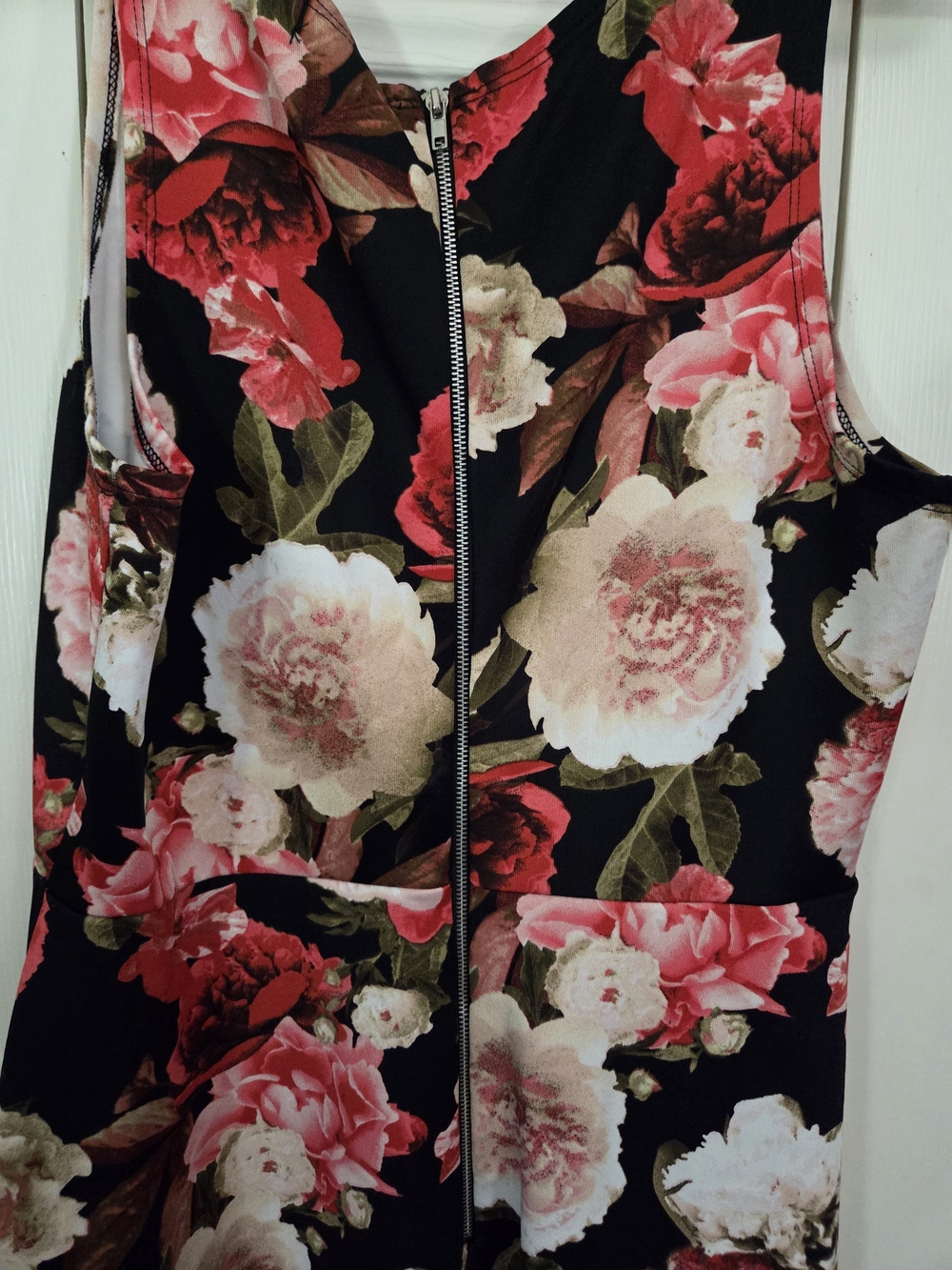 Rue21 Black Floral Fit & Flare Dress with Pink and Red Blooms - Picture 3 of 4
